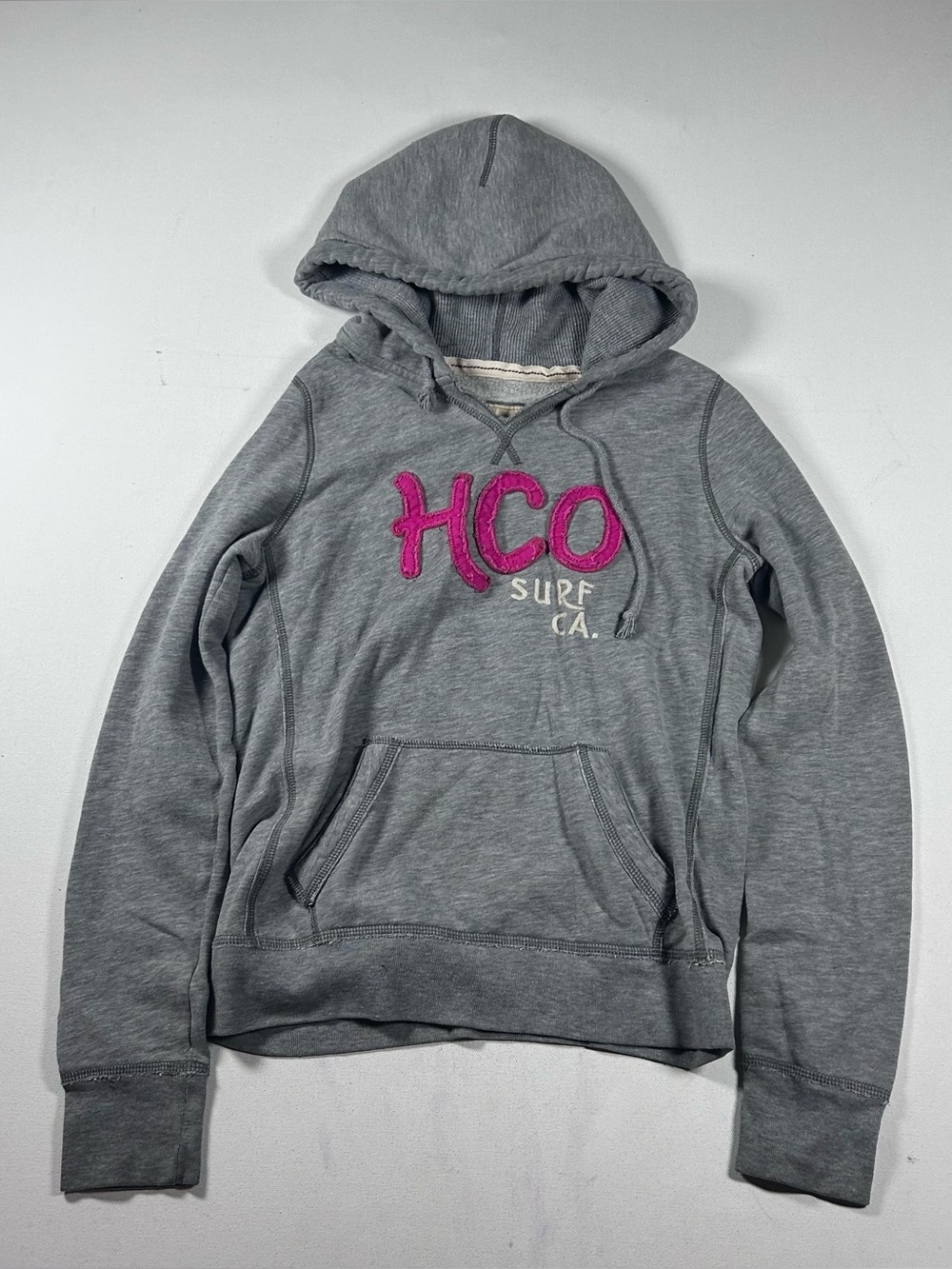 Hollister Women Hoodie L Gray Pink Embroidered Fleece Hollister Surf California